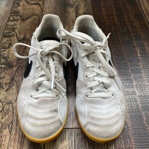 Nike Kids White and Black Sneakers with Gum Sole. Indoor soccer shoes